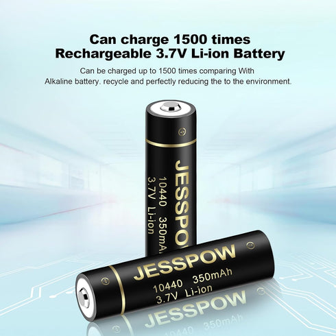 JESSPOW 10440 Rechargeable Battery, 3.7V 350mAh Li-ion Batteries for LED Flashlight Torch, 4 Pack