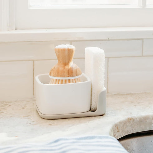 Set Counter Full Circle Bubble Up Combo Family Safe, Formaldehyde-Free Gray Ceramic Soap Dish with Plant-Based Sponge