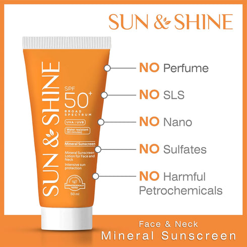 Sun&Shine 100% Mineral Sunscreen Zinc Oxide SPF50+ for Sensitive Skin, Fragrance Free Face Lotion, 1.7 Oz