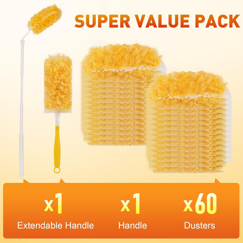 YHOVID 360 Duster(60)+3FT +1 Heavy Duty Duster Refills, Disposable Dusters Kit for Cleaning Dusting Furniture Blind