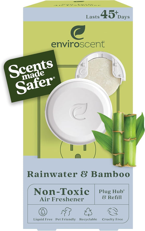 Enviroscent Non Toxic Air Freshener, Rainwater & Bamboo, 1 Refillable Plug-In & 1 Scent Refill for Home