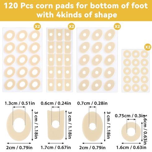 Tyqour 120pcs 4 Corn Pads For Feet Model Corn Cushions For Toes Latex Foam Corn Removers For Feet Self Adhesive Toe