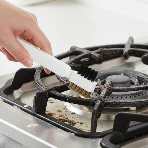 HJZHII 4 1Kitchen in Cleaning Scrub Brush, Deep Gas Stove Brass Wire Brush with Stiff Bristles & Cooktop Scraper