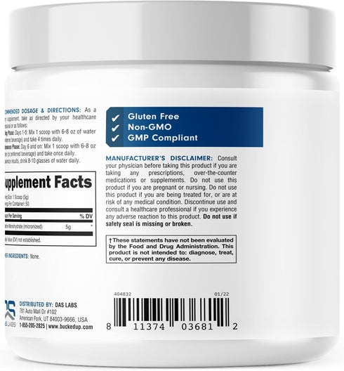 Bucked Up Creatine Monohydrate - 250 Grams Micronized Powder, Essentials (50 Servings)