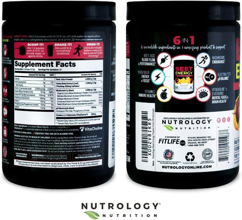 O2 30 Nutrology Beet Energy Pre Workout Beet Juice Powder - Boost Energy, Endurance & Nitric Oxide with Beet Powder
