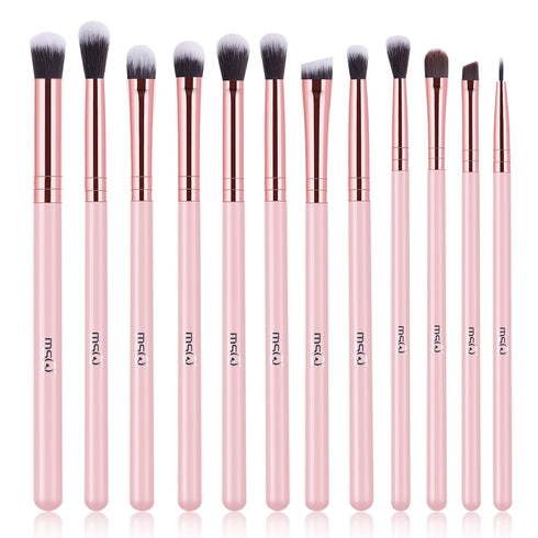 MSQ Eye Makeup Brushes Set with Soft Synthetic Hairs & Real Wood Handle for Eyeshadow, 12pcs (Pink)