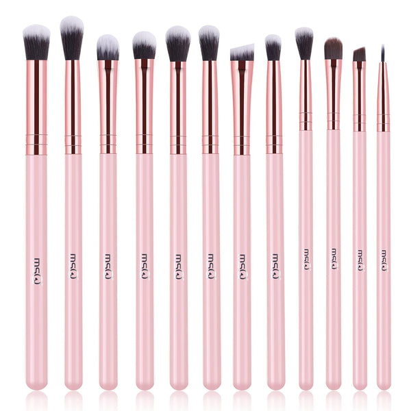 MSQ Eye Makeup Brushes Set with Soft Synthetic Hairs & Real Wood Handle for Eyeshadow, 12pcs (Pink)