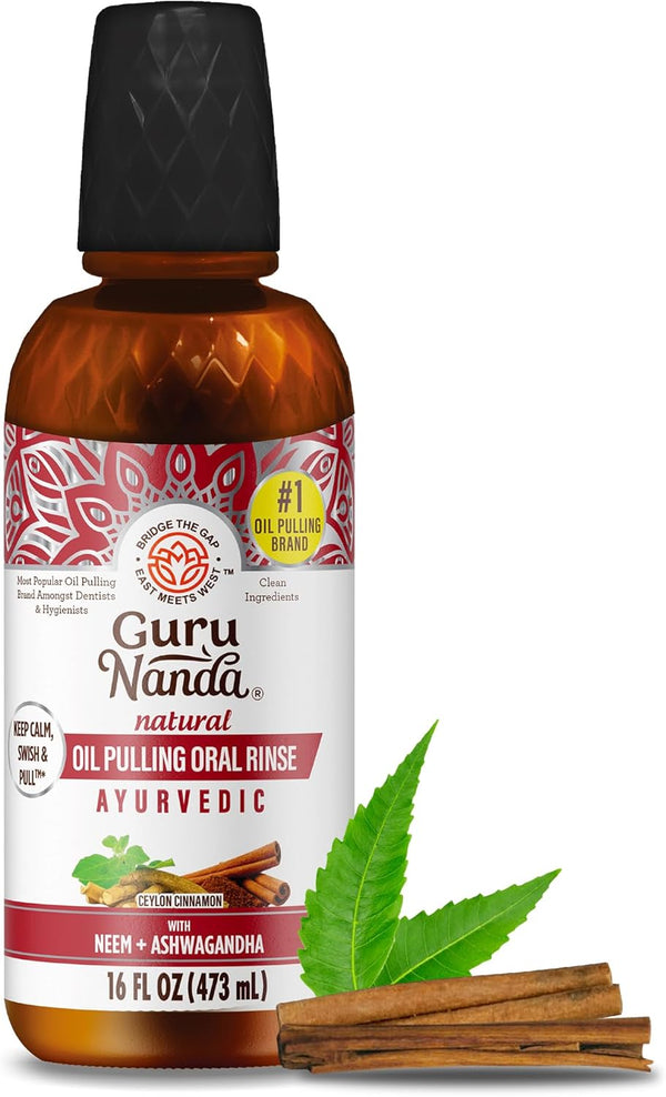 GuruNanda Ashwagandha Oil Pulling, 16 Fl Oz, 100% Pure Blend of Coconut with Essential Oils & Vitamins for Healthy
