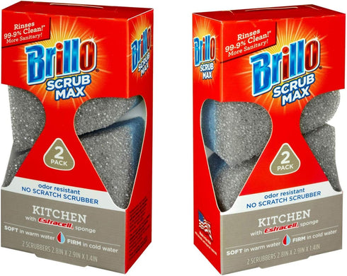 Brillo Scrub Max Heat Activated Sponges, Strong & Long Lasting, 2 Count (Pack of 3), Kitchen Cleaning Sponges