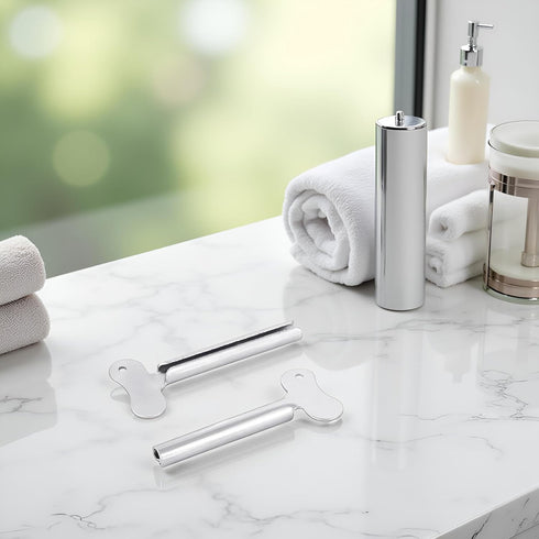 Tnyvm 2 Pcs Silver Metal Tube Squeezer Keys, Toothpaste and Hair Dye Roller Dispenser Tool, Daily Living Tube Squeezing