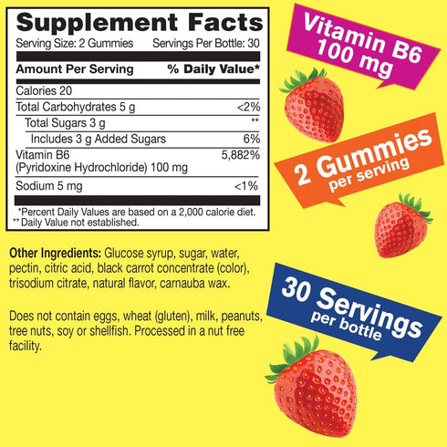 High Potency Vitamin B6 Gummies - Promotes Nerve Health, Cognitive Function, Mood Regulation, Immune Support, and Cardiovascular Health - Vegan, Non-GMO, Gluten-Free - 60 Count