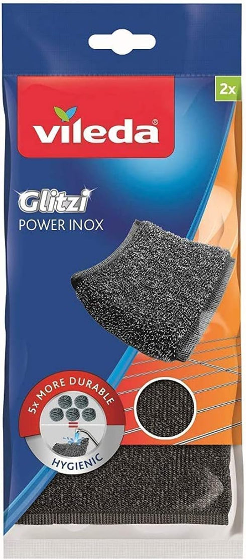 Vileda Glitzi Power INOX Steel Sponge, 2 Pieces for Stubborn Dirt