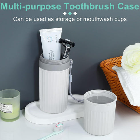 Travel Toothbrush Holder, Large Portable Toothbrush Cup Case for Business Trip, Camping, School - Gray