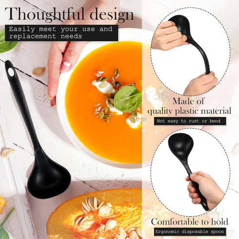 36 Pieces Large Heavy Duty Disposable Plastic Serving Spoons, 9" x 2.8", Black, for Party Catering Buffet