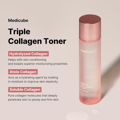 Medicube Triple Collagen Toner - Hydrolyzed, Atelo, & Soluble Collagen for Deep Hydration & Plump Skin, Korean Skincare