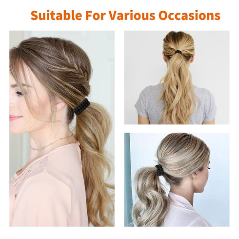 Spiral Coil Hair Ties for Women, Matte Black, 12 Pcs No Crease Ponytail Holders for Thick and All Hair Types