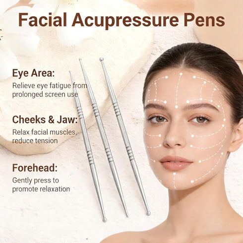 Set 6 Facial Reflexology Tool Includes Acupuncture Pen Heads for Ear & Facial Acupressure Points, Multi-Size
