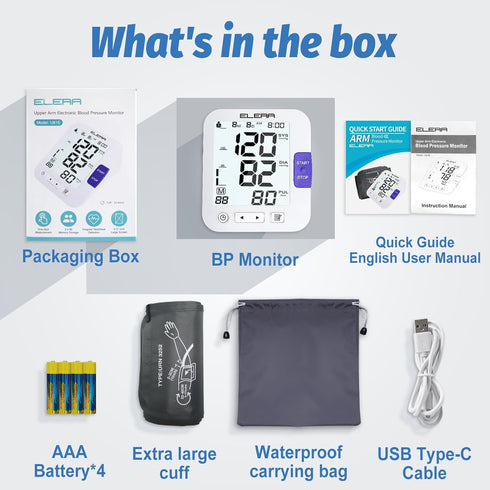 Large Screen Blood Pressure Monitor, ELERA Extra Large Cuff 13-21" BP Machine for Home Use