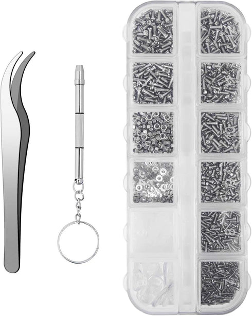 1100Pcs Eyeglasses Repair Kit - Tiny Sunglasses Screws, Nose Pads, Micro Screwdriver & Tweezer
