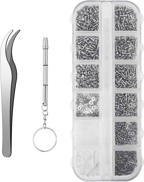 1100Pcs Eyeglasses Repair Kit - Tiny Sunglasses Screws, Nose Pads, Micro Screwdriver & Tweezer