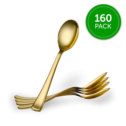 Pack 160 Plasticpro Disposable Heavy Duty Gold Plastic Knives, Fancy Plastic Silverware Looks Like Real Gold Cutlery