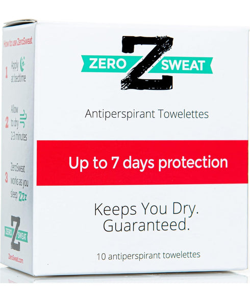 ZeroSweat Antiperspirant Wipes, Clinical Strength Hyperhidrosis Treatment, Reduces Armpit Sweat, 10 Wipes New & Improved