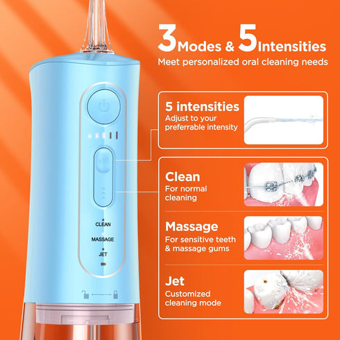 Bitvae C5 Cordless Water Flosser for Teeth, IPX7 Waterproof, 3 Modes, 6 Jet Tips, USB Rechargeable - Sky Blue