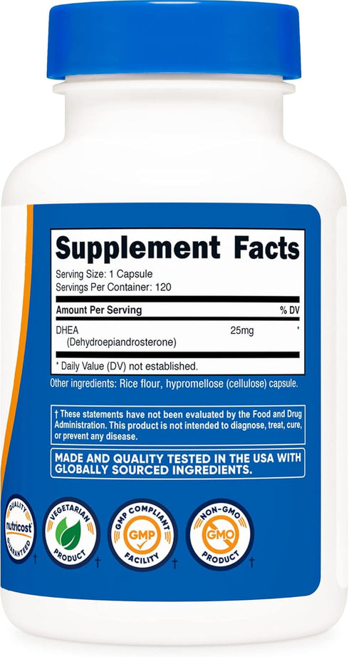 Nutricost DHEA 25mg, 120 Capsules - Gluten Free, Soy Free, Non-GMO Supplement