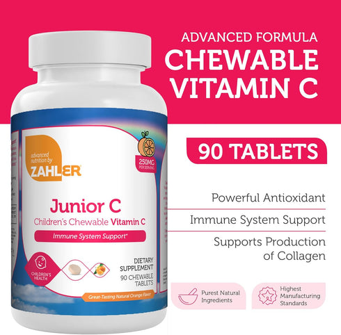 Zahler Junior C Advanced Chewable Vitamin C for Kids, Immune Support in Delicious Orange Flavor, 90 Count