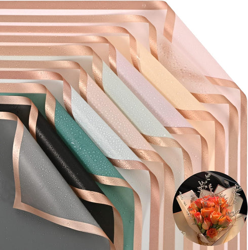 20 Sheet 10 Colors Gold Edge Flower Wrapping Paper, Waterproof Floral Wrap for DIY Crafts, 22.8*22.8 Inches