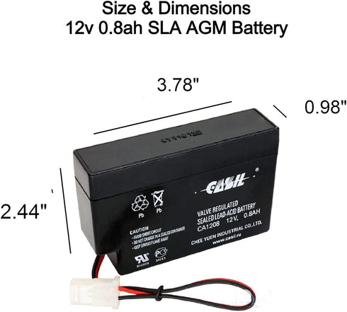 Casil 12V 0.8Ah AGM Sealed Lead Acid Deep Cycle Rechargeable Battery for CP1208 DJW12-0.8 and More