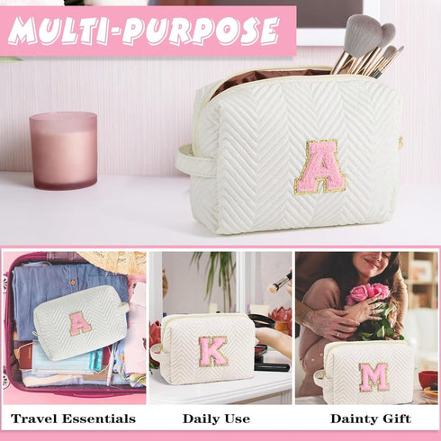 Initial Makeup Bag, Personalized Cosmetic Bag for Women, Monogrammed Travel Toiletry Bag, K