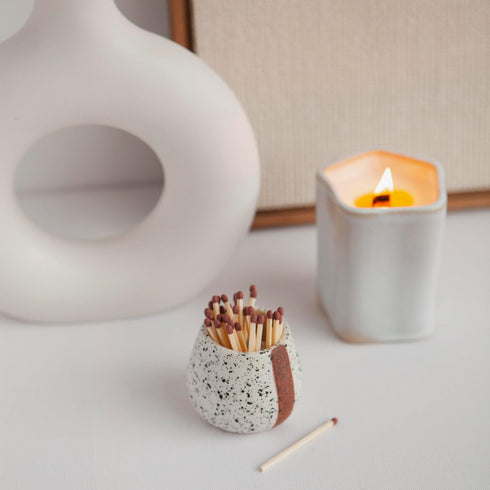 Ceramic Match Holders with Striker - Set of 2, Decorative Modern Home Decor Gifts, Matches NOT included