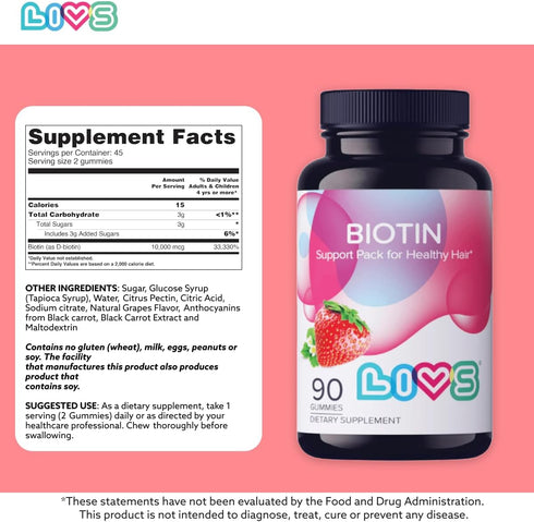 Biotin Gummies for Hair, Skin, and Nail Growth - 10,000mcg Supplement for Women & Men, Natural Gluten Free, 90 Count