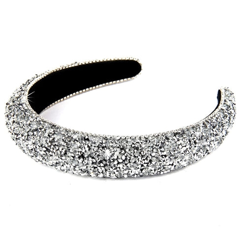 Wecoe Rhinestone Diamond Bling Glitter Sparkle Silver Fashion Headbands, Thick Padded Hair Accessories for Women and