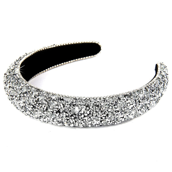 Wecoe Rhinestone Diamond Bling Glitter Sparkle Silver Fashion Headbands, Thick Padded Hair Accessories for Women and