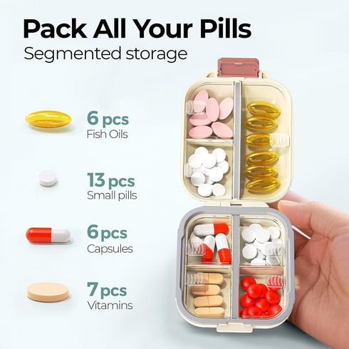 ZHIYES 7 Compartments Travel Pill Organizer, Foldable Portable Airtight Daily Pill Box, Compact Pill Case for Purse