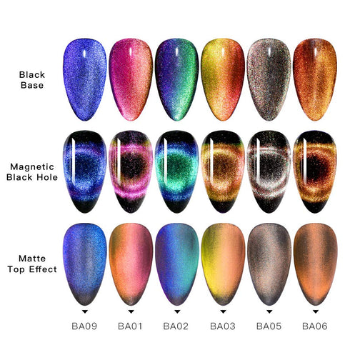 MEET ACROSS 9D Cat Eye Gel Nail Polish Set - Chameleon Magnetic Gel Soak Off UV LED 7 Color Gel with Brush