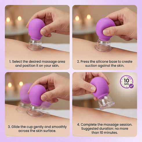 LUSTRIB 4Pcs Set, Silicone Facial Cupping Therapy Face Cupping Therapy Kit for Anti Cellulite, Vacuum Suction Massage