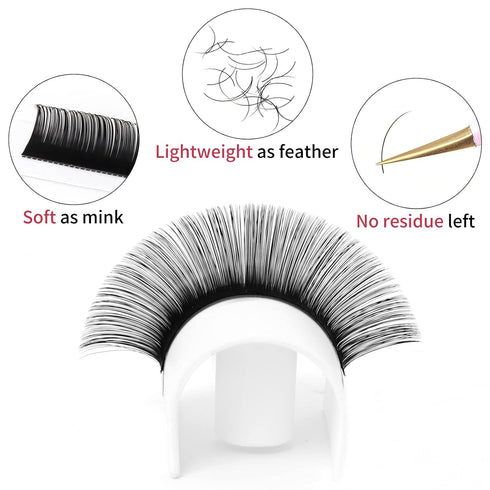 Lash Extension 0.05mm D Curl Mixed Classic Eyelash Extensions, 15-20mm Matte Black Individual Lashes