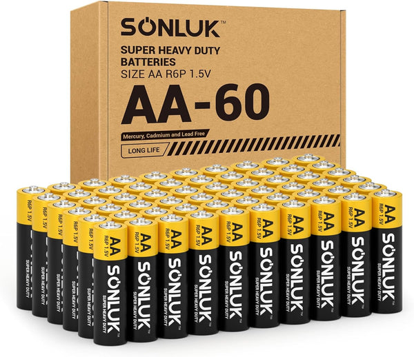 SONLUK AA Batteries 60 Pack - 1.5V Super Heavy Duty Carbon Zinc Double