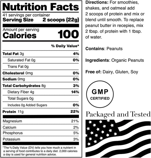 Norcal Organic Peanut Butter Protein Powder - 2lb | Vegan, Low-Cal, 11g Protein | From Southwest Texas Farms