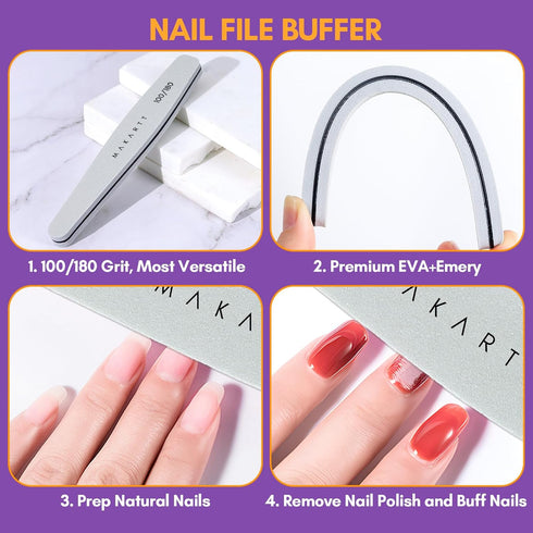 Makartt Nail Glue Remover Kit, for Press on Nails, 10ML Glue Off, Nail File Buffer, Cuticle Oil