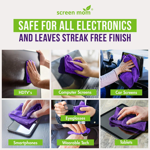 Screen Mom (4-Pack) Screen Cleaner Purple Microfiber Cloths - Microfiber Screens Cleaner Cloths, TV Cleaning Cloth
