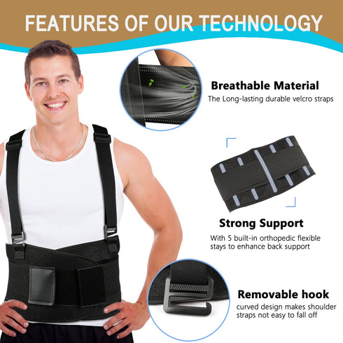 Back Brace for Lower Back Pain Relief - Adjustable Lumbar Support Belt for Heavy Lifting, M/L (30"-37")