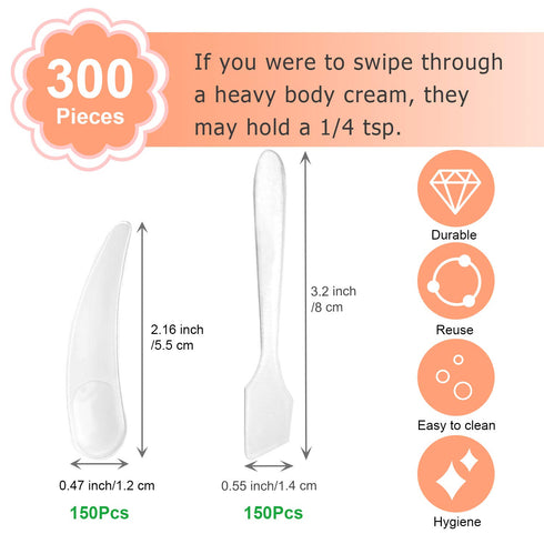 Plastic Cosmetic Spatulas and Spoons - SumDirect 300 Pcs Disposable Mini Frosted Clear Makeup Mask Spatula