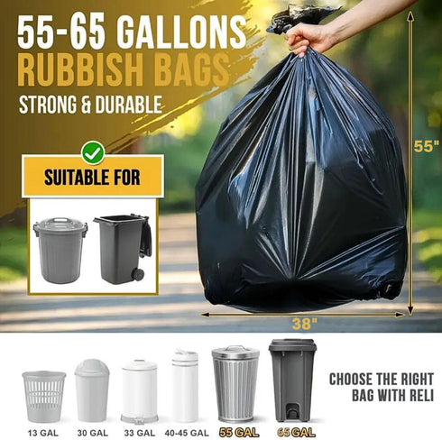 Mineororo 50 55 60 100 Count Commercial Gallon Trash Bags, High Density Garbage Bags, Recycling Trash Can Liners