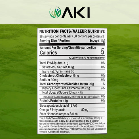 AKI Marine Phytoplankton Powder - Source of Raw Omega-3 EPA Micro Algae for Overall Wellness, Vegan & GMO Free (2 Oz /