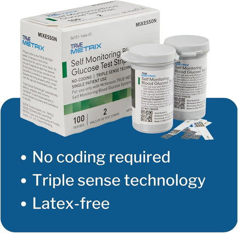 McKesson True METRIX Self-Monitoring Blood Glucose Test Strips, 100 Strips for Diabetes Self-Monitor Systems