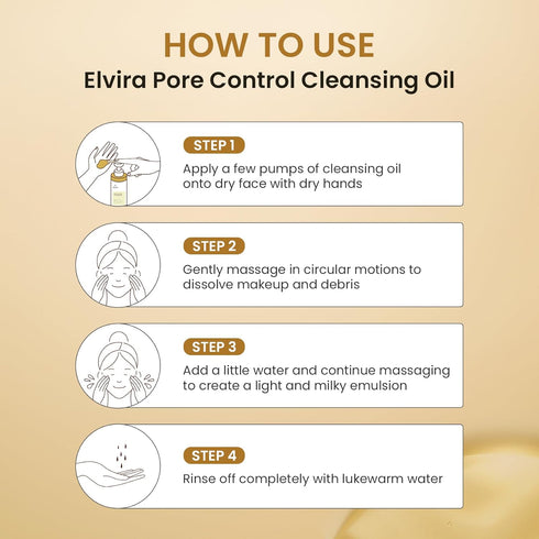 Elvira Pore Control Cleansing Oil, Makeup Remover Facial Cleanser, 6.76 fl oz, Korean Skin Care
